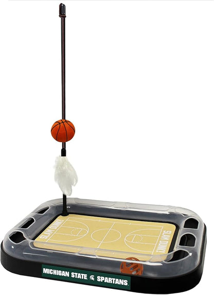 Cat Scratch Toy NCAA Michigan State Spartans Reversible Basketball Court Felt/Cardboard Cat Scratcher Toy. Interactive Cat Ball Bell. 6-in-1 CAT Toy: Cat Wand Poll with Catnip-Filled Plush Basketball