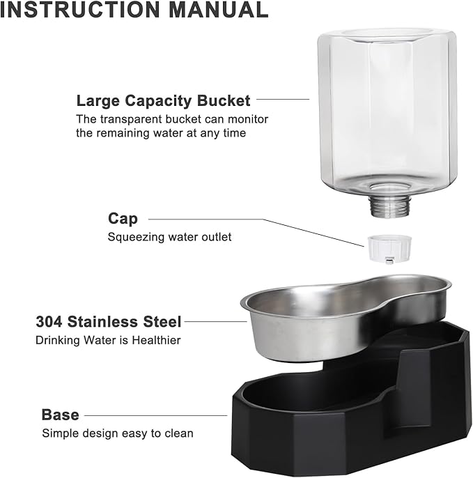 Sfozstra Large Dog Water Dispenser: 5L Automatic Gravity Water Feeder - Dishwasher-Safe Stainless Steel Bowl - Easy Clean - No Power Needed - for Cats & Small Dogs - Kitchen Corner/Crate Area