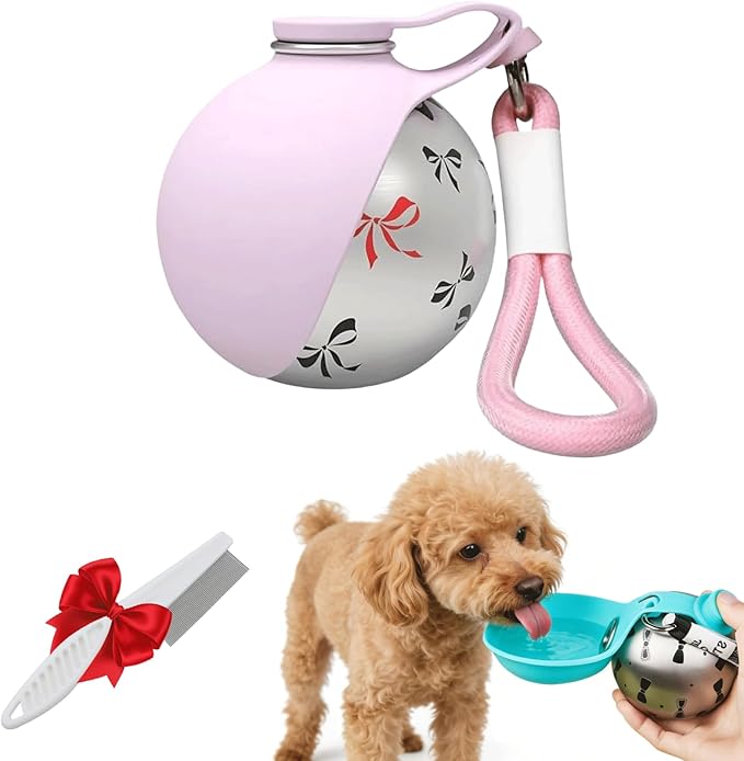 Portable Dog Water Ball - 2-in-1 Portable Dog Water Bottle and Bowl for Small Dogs, Portable, Leak-Proof & Perfect for Travel, 304 Stainless Steel, Suitable for Walks and Hik (Pink*A)