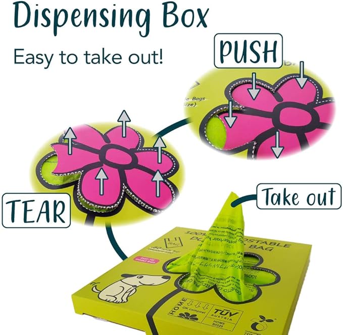 Dog Poop Bag, Compostable Cat Litter Bags with Easy-Tie Handles, Eco-Friendly Pet Waste Bags, Unscented, Vegetable-Based, Extra Thick, Leak Proof, Fits for Dogs and Cat Scoops, 60 Counts