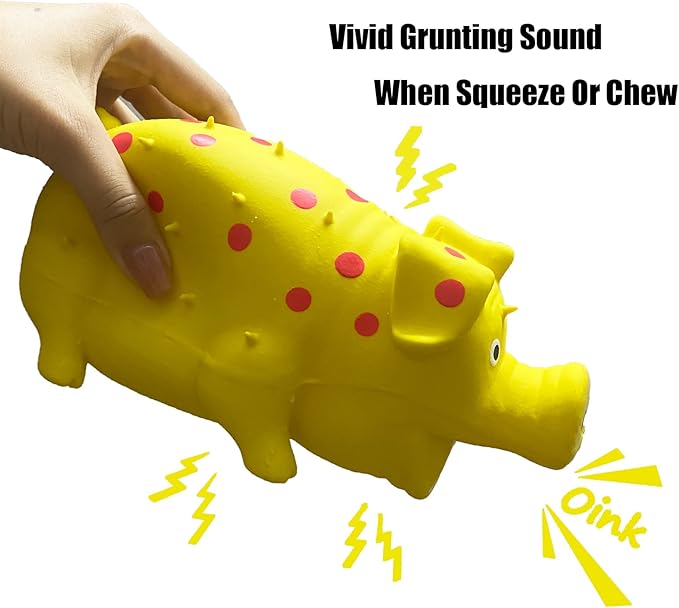 Pig Squeaky Dog Toy, 2 PCS Interactive Rubber Dog Chew Toy - Durable Latex Spot Grunting Pig Toys that Oink for Small Medium Large Dogs (Orange, Yellow)