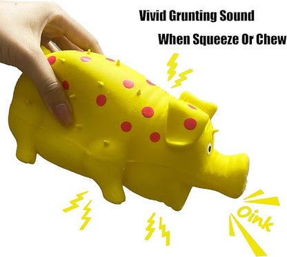 Pig Squeaky Dog Toy, 2 PCS Interactive Rubber Dog Chew Toy - Durable Latex Spot Grunting Pig Toys that Oink for Small Medium Large Dogs (Orange, Yellow)