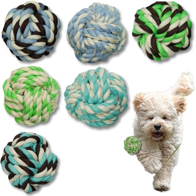 Otterly Pets 6 Pack Rope Balls for Small Dogs & Puppies - Durable, Interactive Chew Toys - for Playtime and Fetch- Ideal for Teething, Training, and Playtime