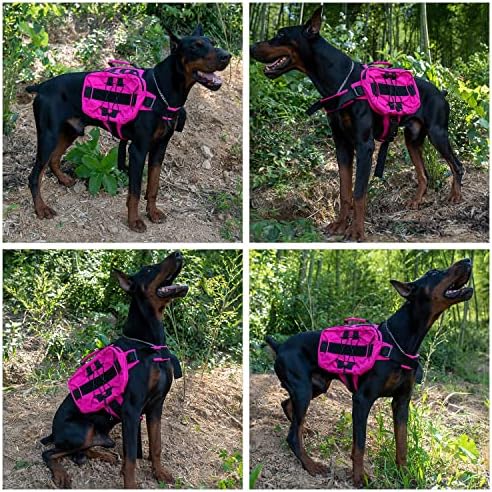 Lovelonglong Medium Large Dog Backpack, Outdoor Hound Saddle Bag with Side Pockets, Adjustable Tactical Pack for Hiking Travel Camping Training Rosered M - Image 5