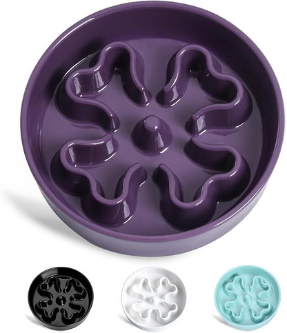 Slow Feeder,Ceramic-Slow Feeder Dog Bowls Medium Breed,Puzzle Food Bowl Maze,2.5 Cups Slow Feed Dog Bowl for Medium Dogs,Purple