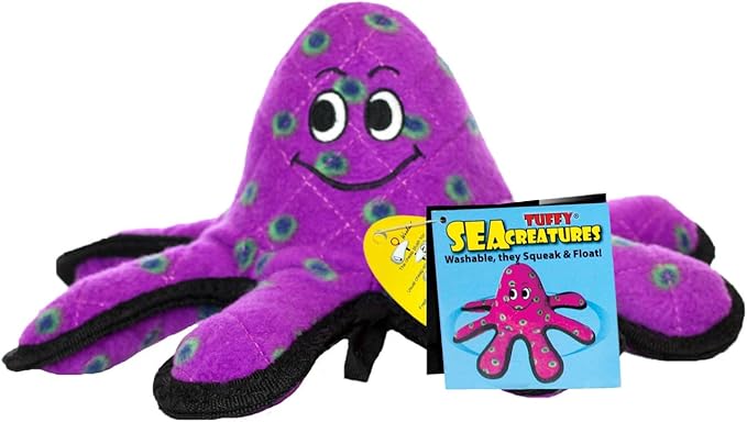 TUFFY - World's Tuffest Soft Dog Toy - Ocean- Squeakers - Multiple Layers. Made Durable, Strong & Tough. Interactive Play (Tug, Toss & Fetch). Machine Washable & Floats. (Octopus, Small 2 Pack)