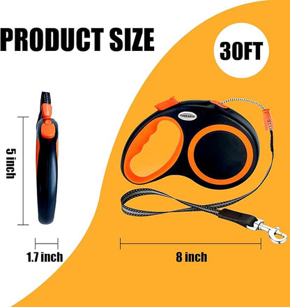 Retractable Dog Leash Automatic Telescopic Tractor Dog Tape, 30 FT Dog Walking Leash for Medium Large Dogs up to 77 lbs with Non-Slip Handle,Night Reflection,Heavy Duty No Tangle