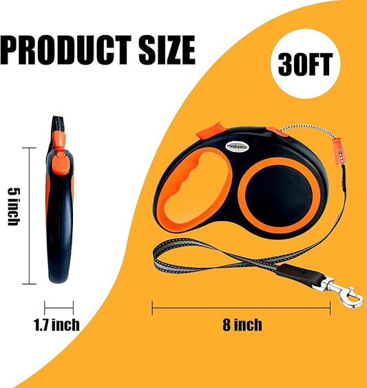Retractable Dog Leash Automatic Telescopic Tractor Dog Tape, 30 FT Dog Walking Leash for Medium Large Dogs up to 77 lbs with Non-Slip Handle,Night Reflection,Heavy Duty No Tangle