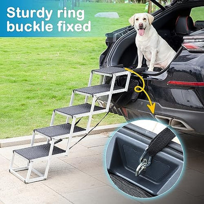 Uross Dog Stairs for Car 5 Steps - Collapsible Dog Steps Ramp for Car and SUV, Aluminum Pet Ramp Stairs for Large Dogs,Telescoping Ladder for Truck, High Bed - Image 6