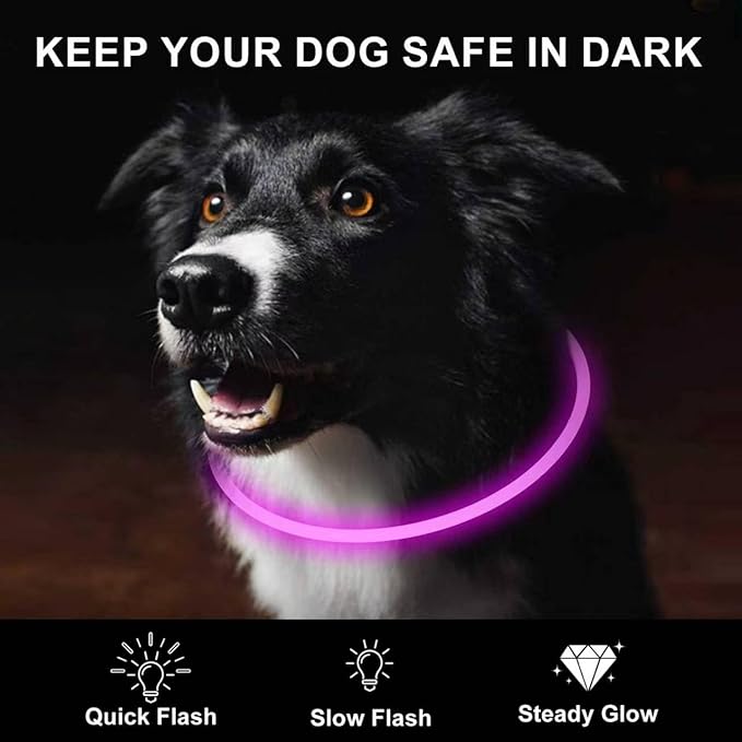 Novkin 2-Pack LED Dog Collar, Light Up Dog Collars,Rechargeable Dog Lights for Night Walking，Universal, Reusable Safety Necklace for Small Medium Large Dogs RED&Pink