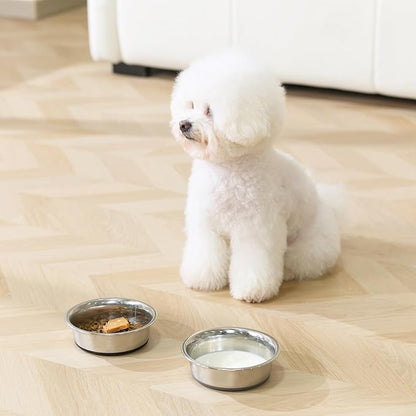 Dog Bowls Durable Heavy Duty Stainless Steel Dog Bowls Non-Slip Basic Bowl for Dogs with Rubber Base (2 Pack, 2 Cups)