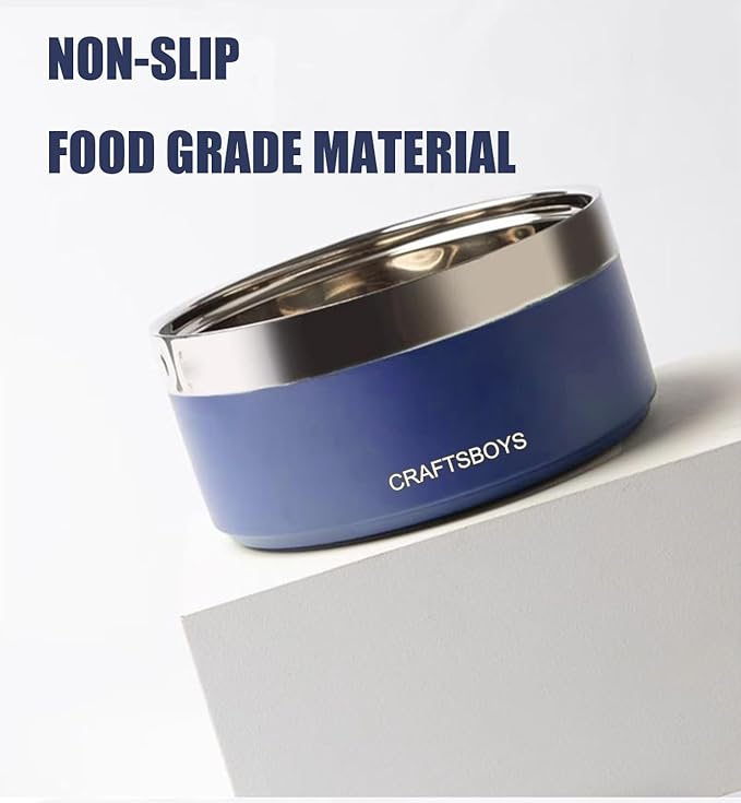 Dog Bowl, Dog Food Water Bowl with Non-Slip Rubber Base, Stainless Steel, Double Wall Small Medium Large Dogs, 32oz, Pack of 2 (Blue)
