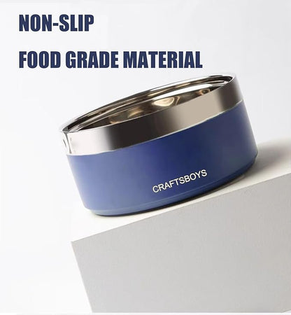 Dog Bowl, Dog Food Water Bowl with Non-Slip Rubber Base, Stainless Steel, Double Wall Small Medium Large Dogs, 32oz, Pack of 2 (Blue)