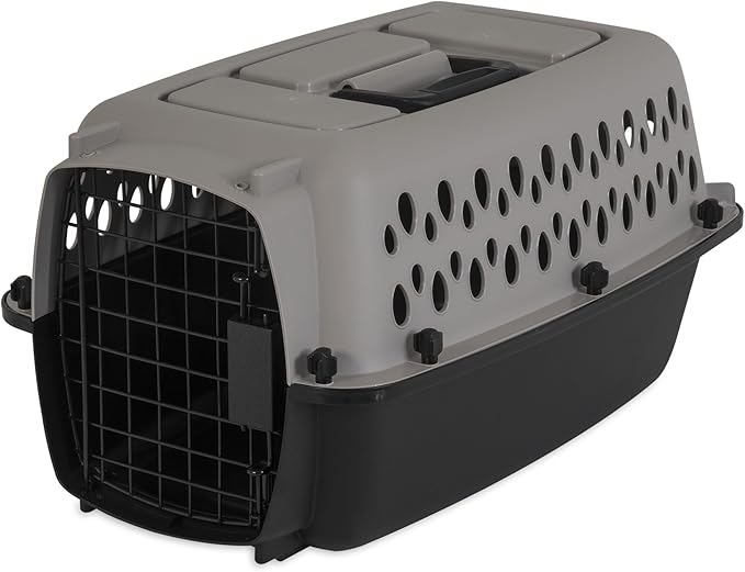 Portable Hard-Sided Dog Kennel, Travel Carrier with Metal Door, Durable Small Pet Crate, Black & Grey, for Dogs Up to 10 lbs, 19" L x 12.3" W x 10.8" H