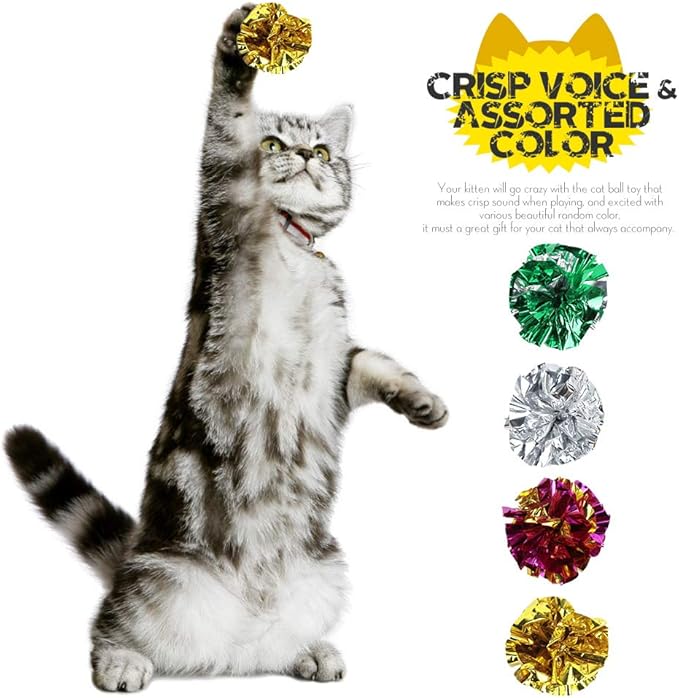 HNYYZL 25 Pack Crinkle Balls Cat Toys for Cats - Original Mylar Crinkle Balls (Random Color)