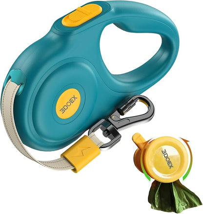 Retractable Dog Leash 10FT for Small & Medium Dogs, Sturdy Heavy-Duty Nylon Tape with Secure Locking Carabiner & Poop Bag Holder, Smooth One-Hand Control, Anti-Slip Handle, Tangle-Free Design (Green)
