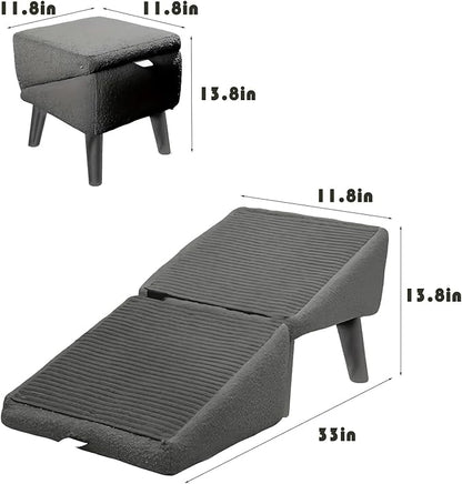 Split Ottoman Dog Ramp, Suitable for Porch Steps, Outdoor, Multifunctional Folding Ramp Stairs, Bed and Sofa Integrated, Large and Small Dog Pet Sofa Steps, 13.8 Inches (Grey)