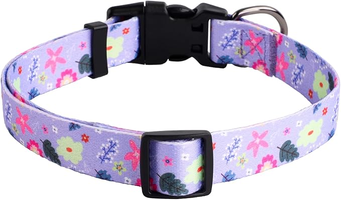 QQPETS Adjustable Soft Dog Collar: Print Flower Pink Multicolor Cute Patterns for XS Small Medium Large Pet Girl Boy Puppy Walking Running Training