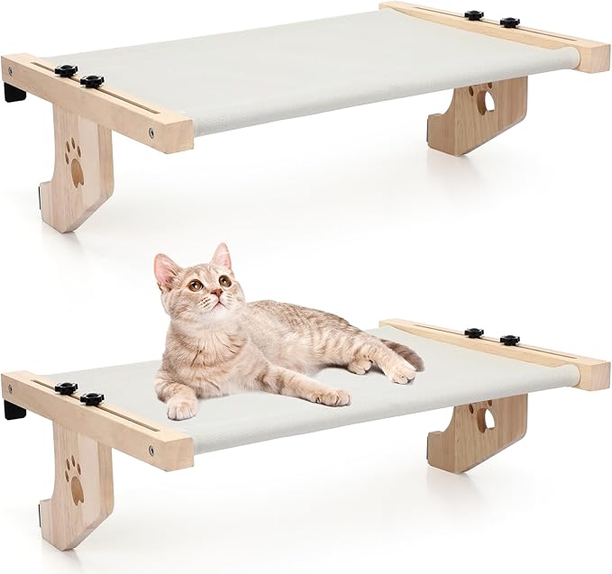 Pinkunn 2 Set Cat Perch for Window Sill Cat Window Hammock Seat for Kittens and Pets Easy to Adjust & Assemble Pet Bed for Windowsill, Bedside, Drawer and Cabinet(Gray)