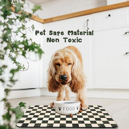 Dog Food Mats for Floors Waterproof, Pet Water Bowl Mats Pet Feeding Absorbent Placemats Plaid 17 * 30 inch