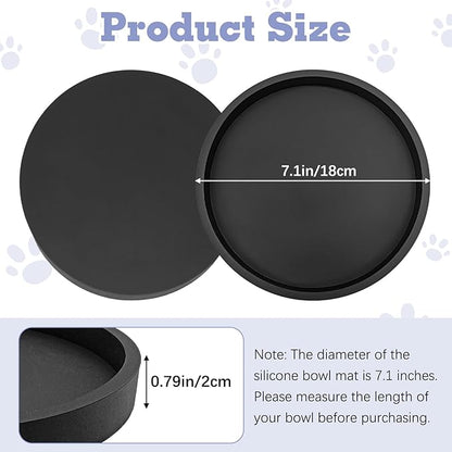 BNOSDM 2 Pack Cat Feeding Mat Pet Silicone Food Mat Black Dog Feeding Mats for Food and Water Nonslip Waterproof Feed Mats Round Eating Plate for Small Cats and Dogs (7.1in)
