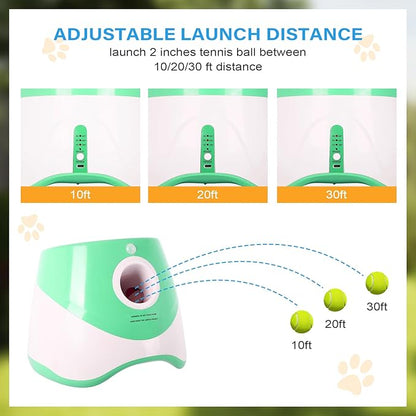 FAHKNS Automatic Dog Ball Launcher for Small Dogs, Indoor/Outdoor Interactive Dog Toy,USB Rechargeable Ball Thrower,10-30 Ft,Includes 15 Mini Tennis Balls,Green