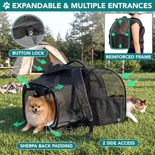 PetAmi Expandable Dog Backpack Carrier for Cats & Pets, Breathable Cat Carrier Backpack with Top Window & Multi-Entry, Ventilated Foldable Travel Carrier for Small Medium Pets up to 18 lbs, Black - Image 3