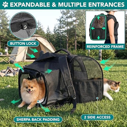 PetAmi Expandable Dog Backpack Carrier for Cats & Pets, Breathable Cat Carrier Backpack with Top Window & Multi-Entry, Ventilated Foldable Travel Carrier for Small Medium Pets up to 18 lbs, Black - Image 3