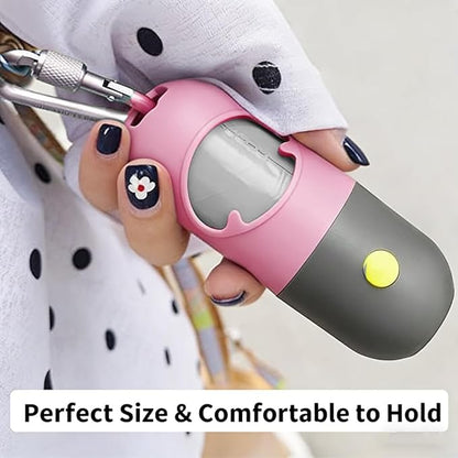 Dog Poop Bag Dispenser with Built-in LED Flashlight and Metal Clip for Leash, Pet Waste Bag Holder, Dog Walking Accessory (Pink)