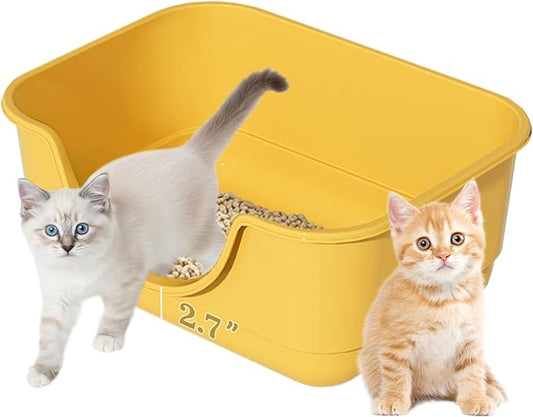Low Entry Small Litter Box for Kittens, Kitty Plastic Litter Boxes, Open Top, Anti-Splash High Sided Litter Tray Pan for Medium Pets, Puppy, Easy to Clean, 15.7" L*11.8" W*6.7" H (Yellow)