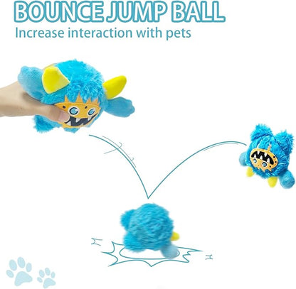 Plush Squeaky Dog Ball, Little Monster Puppy Toys Suitable for All Breeds, Chew Guard, Floating Water and Durable Interactive, Round and Soft (Blue, Large)