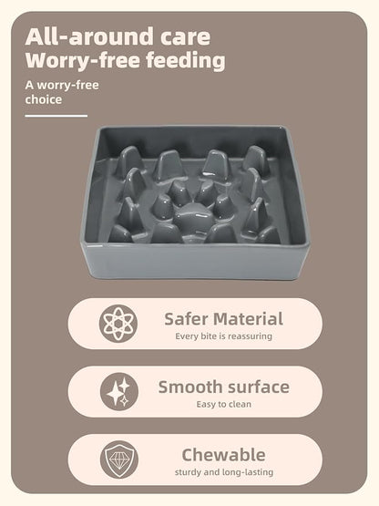 GDCZ Dog Slow Feeder Bowls, Square Ceramic Pet Food Bowl for Medium Breed, Fun Dog Bowls to Slow Down Eating (Grey, M-1.8 Cups)