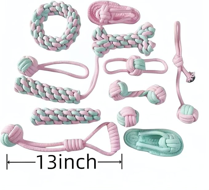 12 Pack Dog Rope Toys for Large Dogs, Durable Dog Chew Toys for Aggressive Chewers - Pink & Green Tug of War Dog Toy, 13 Inch Big Dog Toys for Chewing, Tugging & Teeth Cleaning