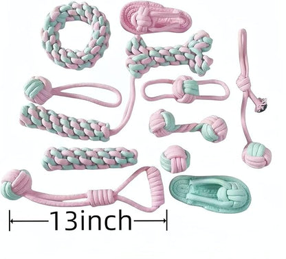 12 Pack Dog Rope Toys for Large Dogs, Durable Dog Chew Toys for Aggressive Chewers - Pink & Green Tug of War Dog Toy, 13 Inch Big Dog Toys for Chewing, Tugging & Teeth Cleaning