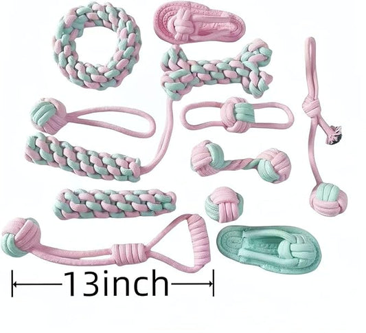 12 Pack Dog Rope Toys for Large Dogs, Durable Dog Chew Toys for Aggressive Chewers - Pink & Green Tug of War Dog Toy, 13 Inch Big Dog Toys for Chewing, Tugging & Teeth Cleaning