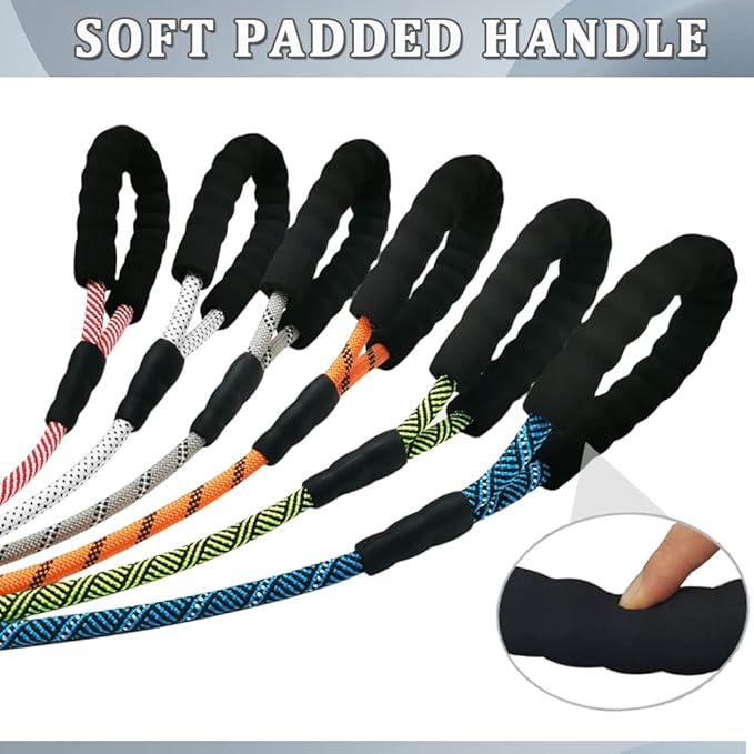 MayPaw Heavy Duty Rope Dog Leash, 3/4/5/6/7/8/10/12/15 FT Nylon Pet Leash, Soft Padded Handle Thick Lead Leashes for Large Medium Dogs (Blue Black, 1/2" * 12')