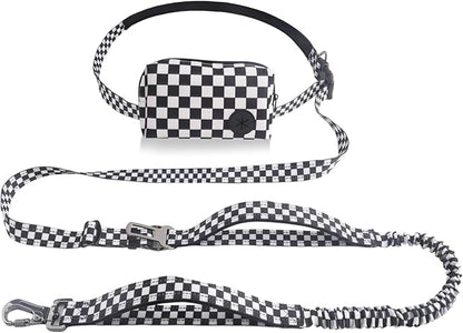 Roses&Poetry Hands Free Dog Leash with Zipper Pouch, 6-9ft Bungee Waist Leash for Medium Large Dogs Walking, Running Lead with Dual Padded Handles Car Safety Buckle for Training Jogging