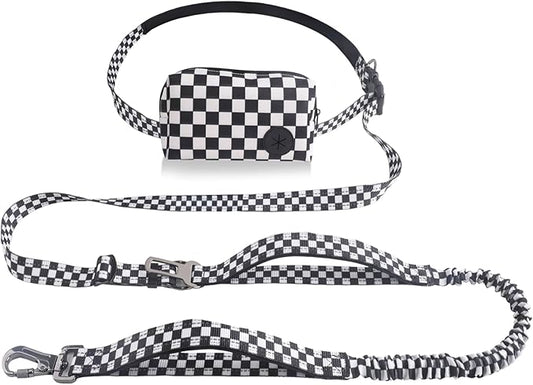 Roses&Poetry Hands Free Dog Leash with Zipper Pouch, 6-9ft Bungee Waist Leash for Medium Large Dogs Walking, Running Lead with Dual Padded Handles Car Safety Buckle for Training Jogging