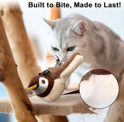Tyasoleil Flapping Bird Cat Toy with Simulated Chirping & Touch-Activated Wings - Plush Interactive Kitten Toy for Indoor Cats, Self-Play Design with Catnip (Sparrow)