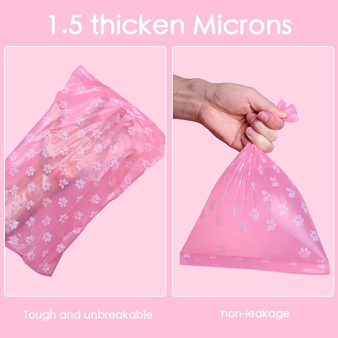 Poop Bags Rolls 256 Count - 9x13 Inches Pink Thickened Leakproof Lavender scent Poo Bags for Dogs, Eco-Friendly Pet Waste Bags for Walking, Home, Travel