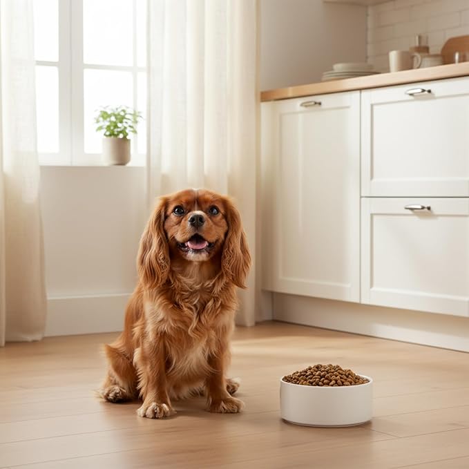 Ceramic Dog and Cat Bowl Modern Cute Weighted Food and Water Bowl Matte Glaze Pet Bowl for Replacement (White, 28.7 OZ)
