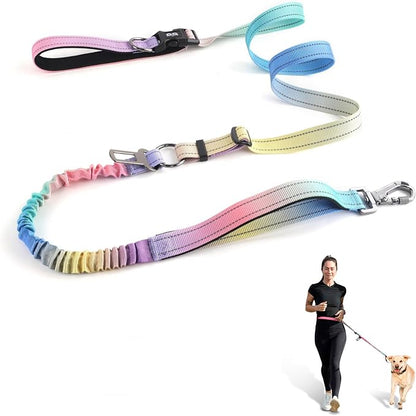 Hands Free Dog Leash, Adjustable Heavy Duty Bungee Waist Leash Belt for Medium Large Dogs Walking Running Hiking with Reflective(Multi-Colored)
