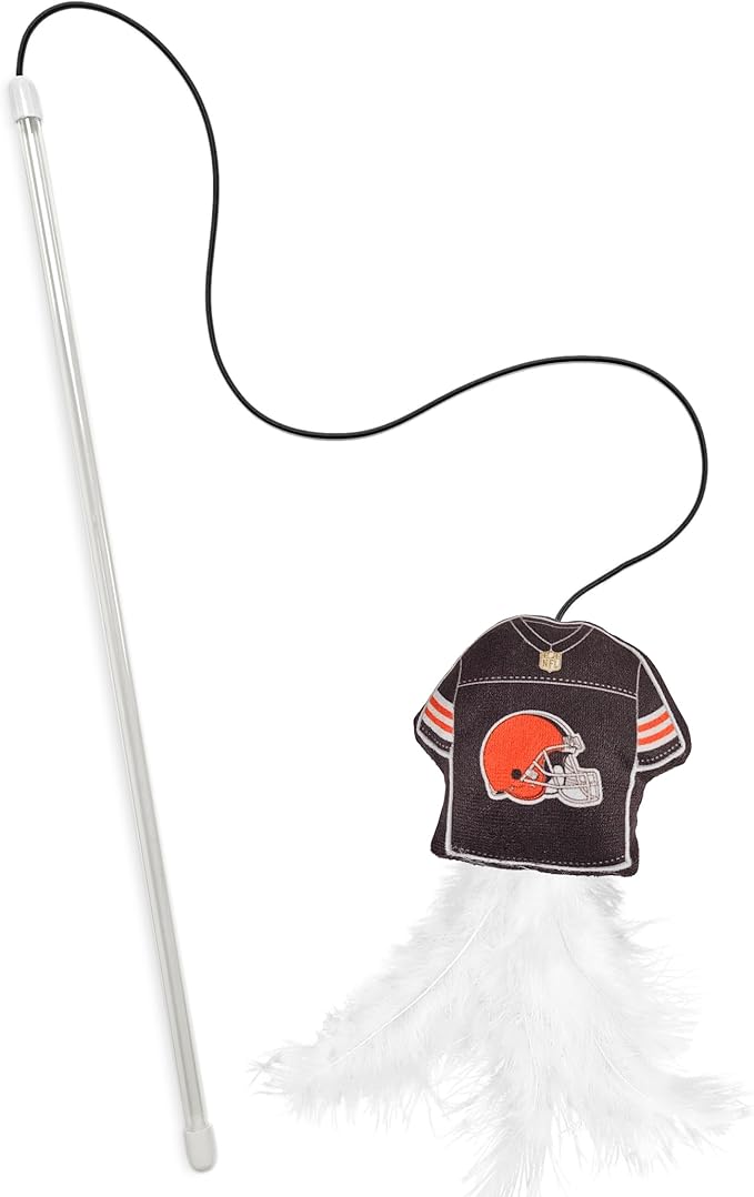 NFL Cleveland Browns Team Jersey Wand with CAT NIP, Cat Toy Jersey Shaped Plush Teaser Toy for Cats & Kittens - Interactive Pet Toy for Play & Exercise
