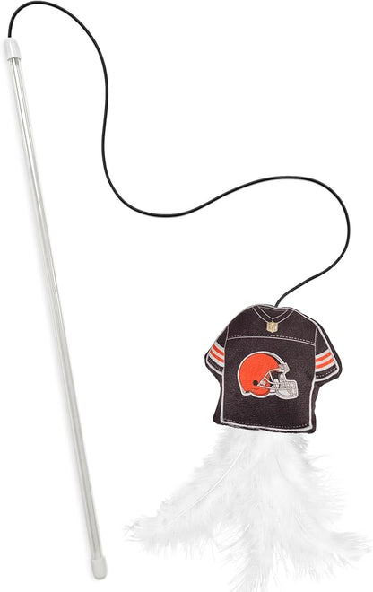 NFL Cleveland Browns Team Jersey Wand with CAT NIP, Cat Toy Jersey Shaped Plush Teaser Toy for Cats & Kittens - Interactive Pet Toy for Play & Exercise