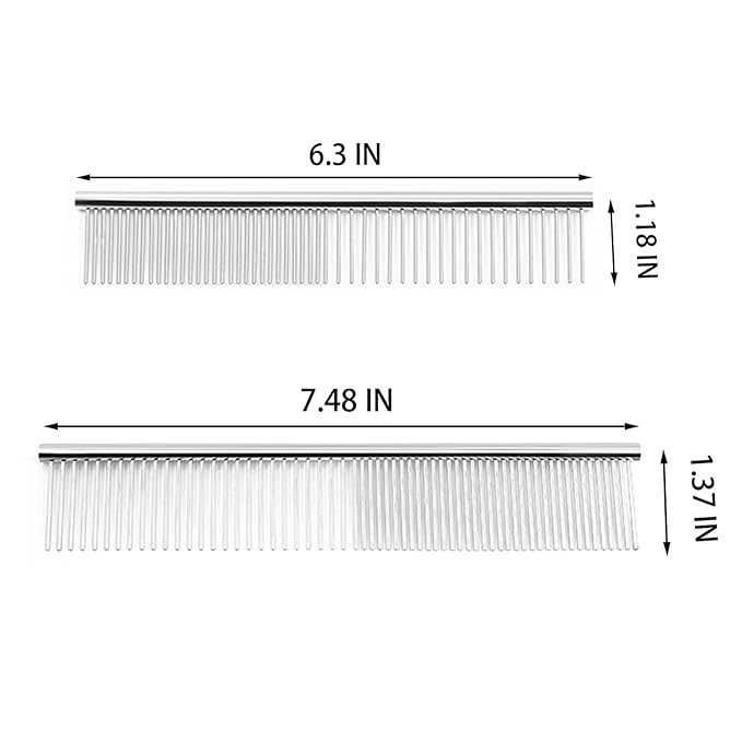 Metal Comb for Dogs - Stainless Steel Dog Grooming Comb Set, 2 Pack Pets Flea Remova Tool - 6.3IN/7.4IN
