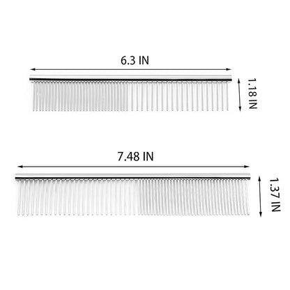 Metal Comb for Dogs - Stainless Steel Dog Grooming Comb Set, 2 Pack Pets Flea Remova Tool - 6.3IN/7.4IN