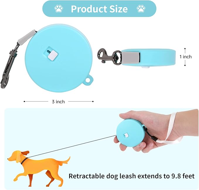 Retractable Dog Leash for Small and Medium Dogs up to 22lbs with 9.8ft Strong Nylon Tape, Hands Free, Portable and Lightweight Leash with Wrist Strap, One-Hand Brake, Tangle Free (Blue)