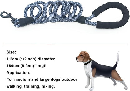 MayPaw Heavy Duty Rope Dog Leash, 3/4/5/6/7/8/10/12/15 FT Nylon Pet Leash, Soft Padded Handle Thick Lead Leashes for Large Medium Dogs (Navy, 1/2" * 6')
