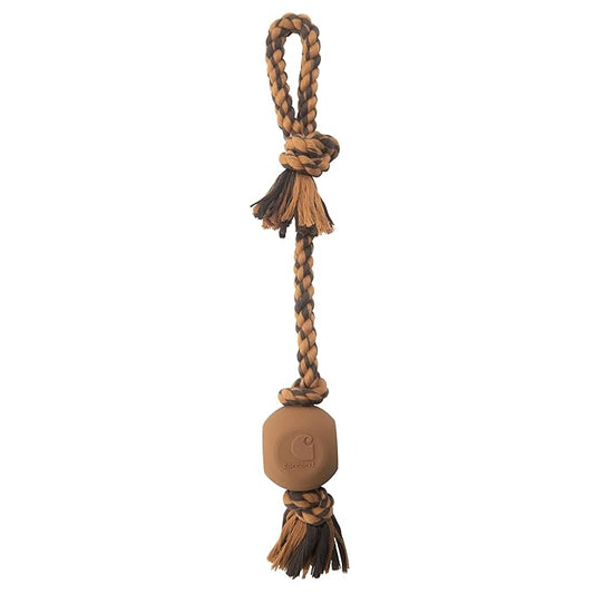 Carhartt Pet Training Tools, Rugged Dog Tool for Tug and Fetch, Rubber Ball Rope Pull (Carhartt Brown/Dark Brown)