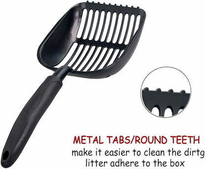 Cat Litter Scoops Latest Update Polishing Metal Cat Litter Scoop with Black, Solid Giant Aluminum Alloy Sifter Deep Shovel with TABS/Round Teeth Pet Kitty Litter Scooper